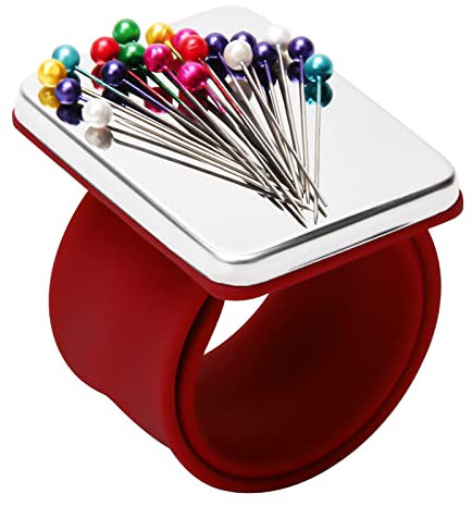 Magnetisches Handgelenk-Nähen, tragbares Armnadelkissen, magnetisches Nadelkissen mit Armband für Nähsammlung, Haarstylisten und Quilten (rot)