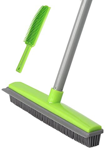 Rubber Broom and Pet Hair Removal Brush Set for Carpet, Fur Remover Broom with Squeegee for Wooden Floor, Detailing Lint Remover Brush for Pet Dog Cat Hair Car Interior