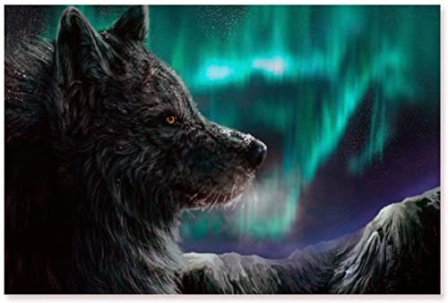 1000 Teile Puzzle Aurora Borealis Wolf-Leinwand-Kunstposter Holz Puzzle Erwachsene Stress Freisetzung Spiel 1000 Piece 29.5x19.6inch(75x50cm) Kein Rahmen