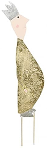 ETC stimmungsvoller Gartenstecker Blumenstecker Dekofigur König als Flache Silhouette aus Metall beidseitig Gold oder Silber mit Krone in verschiedenen Größen (Gold dick klein)
