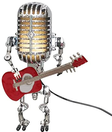 xinxinyu Vintage Microphone Robot Desk Lamp, Metal Microphone Robot Lamp with Mini Guitar, Robot Touch Dimmer Angle Lamp,Vintage Light Home Decor Nightstand Desk Lamp for Home Bedroom,Bar, Office