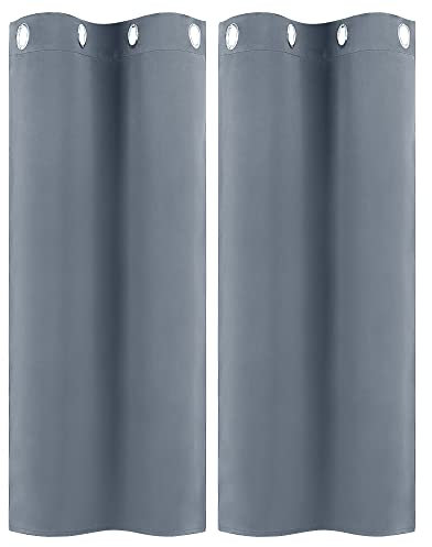 PiccoCasa 2er Set Vorhang Blickdicht Gardinen mit Ösen Verdunkelungsvorhang Kurz Scheibengardine Bistrogardine Modern für Küche Büros Wohnzimmer Schlafzimmer Grau 114H×66B cm