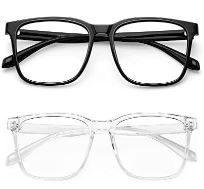 TEAPLMTT Blue Light Blocking Glasses, Oversized Square Computer Glasses, Anti Blue Light for Men and Women, black and transparent, Large