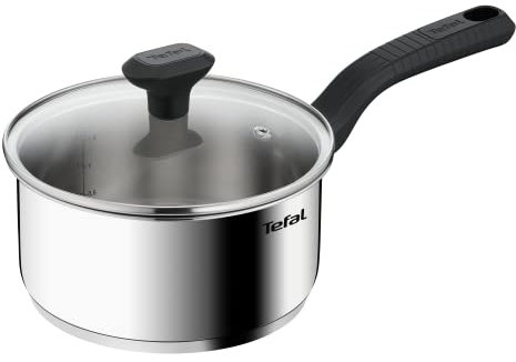 Tefal Comfort Max 18cm Stainless Steel Saucepan with Glass Lid, Durable Cookware for Healthy Cooking, Induction Compatible, Ergonomic Stay-Cool Handle, Dishwasher, C9732304