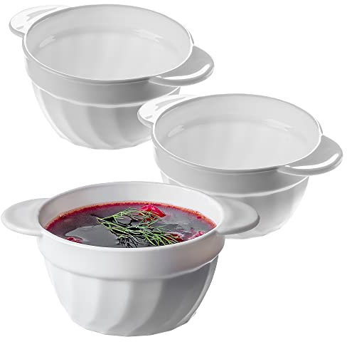 KADAX Lot de 3 bols à soupe en verre renforcé, 650 ml, 18,5 x 14 x 8 cm, avec double poignée, pour soupes, crèmes, bouillons (650 ml)