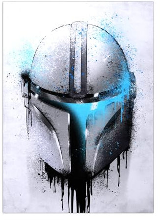 Displate Offiziell Star Wars MetallPoster Magnetische Befestigung Inklusive Lizenziert Bilder Hochwertiges Poster Star Wars - Helmets Graffiti - Mandalorian Graffitti Poster 45 cm x 32 cm
