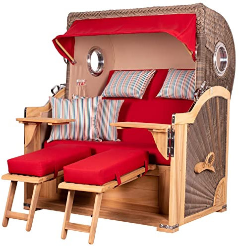 bene living Strandkorb-Set Königssee Teak Bullauge - PE grau - Modell 585 - Liftersystem