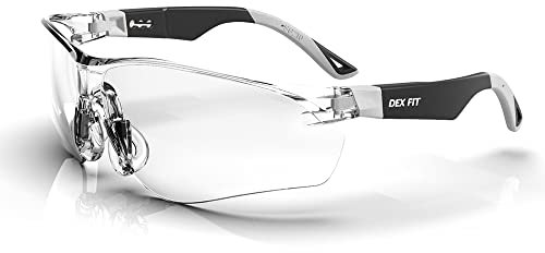 DEX FIT SG210 Gafas de Seguridad; Protección Ocular Z87, Resistentes a la Niebla y a los Arañazos, Ajustables, para Hombres y Mujeres, con Protección UV (Montura Negra y Gris, Lentes Transparentes)