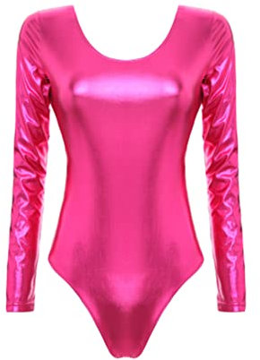 TiaoBug Damen Glänzend Ballettanzug Langarm Ballett Trikot Tanz Body Metallic Turnanzug Gymnastikanzug Dancewear Rose M