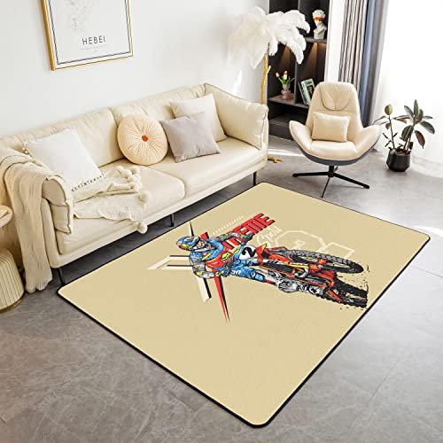 Dirt Bike Dekor Teppich Extreme Sport Thema Wohnzimmer Teppiche Motocross Rider Akzent Teppich Raum Automobil Motorrad Dekor Soft Shaggy Absorben Indoor Bodenmatte Wohnzimmerteppich 100x150 cm