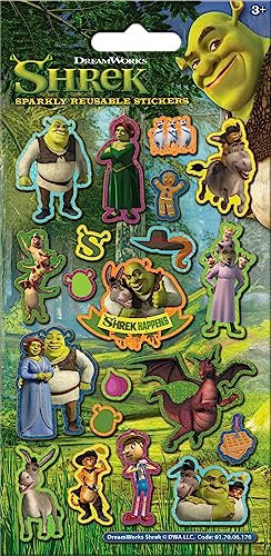 Paper Projects DreamWorks Shrek glitzernde wiederverwendbare Aufkleber, offizielles Lizenzprodukt, wiederverwendbar auf nicht-porösen Oberflächen, grün