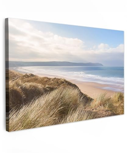 MuchoWow© Leinwandbild Groß 120x80 cm XXL Dekoration Wohnzimmer Bilder Aufhängen Wall Decoration Living Room Wohnungs Deko Moderne Landschaftsbilder - Bild Natur - Düne - Strand - Wasser