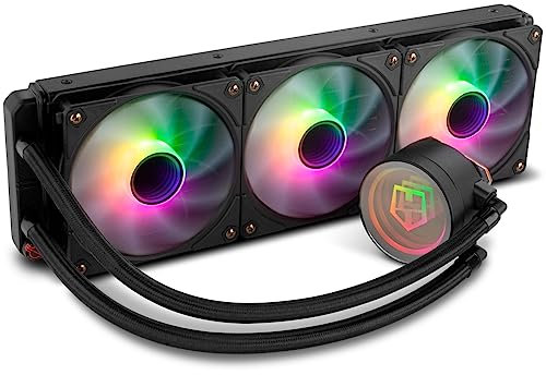 NOX XTREME PRODUCTS HUMMER M-360 - Refrigeración líquida ARGB, Intel y AMD, 3 ventiladores 120mm control PMW, bomba con base de cobre efecto espejo infinito, radiador triple aluminio, color negro