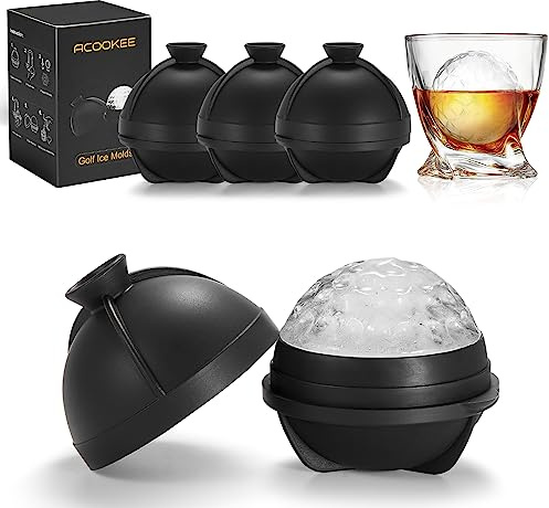 ACOOKEE Golf Gifts Ball Ice Maker Mold set of 4, 2.5 Large Sphere Round Ice Cube Mold for Whiskey, Cocktails, Coffee, Soda, Fun Drinks, and Gifts,Leak-Free, Reusable, BPA-Free