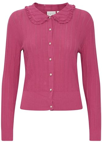 ICHI Atelier RÊVE IRFANTINE CA Damen Kurze Strickjacke Lochstrick Cardigan Strickcardigan mit Bubikragen, Größe:XL, Farbe:Cactus Flower (182326)