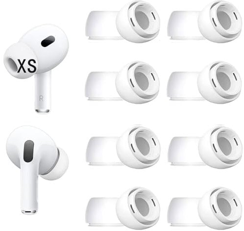 8 Sets extra kleine Ohrstöpsel Ersatz für AirPods Pro 2. / 1. Generation, mit Geräuschreduzierungsloch, Silikon-Ohrstöpsel, 8 Paar, kompatibel mit AirPods Pro 2/AirPodsPro1, Weiß XS