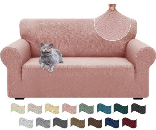 Ystyle Extensible Housse Canapé 2 Places, Universelle Housse De Canapé avec Accoudoirs, Housse Protection Canapém, Sofa Cover Antidérapante, Couvre Canapé pour Chiens Chats Animaux, Rose Grise