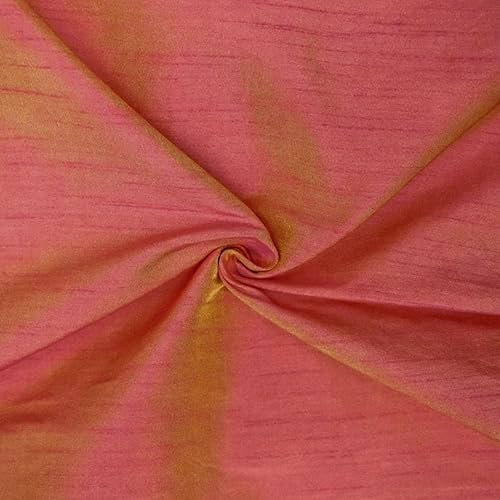 Fabric Mart Direct Rosa und Gelb Stoff als Meterware, 111 cm Breite Rosa Seide Stoff, 1 kontinuierlicher Zähler Kunstseide/Kunstseide Stoff, Geflammte Kunstseide, Seidenstoff für Brautkleider