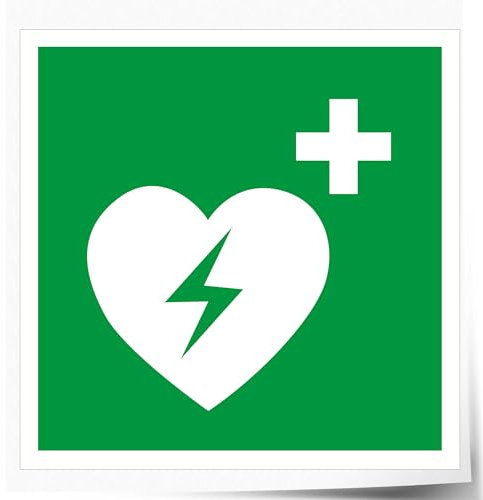 Indigos UG Aufkleber AED Defibrillator - 500x500 mm - Hotel, Firma, Schutz, Kita, Arzt, Praxis, Wohnung - Sicherheit - Warnung