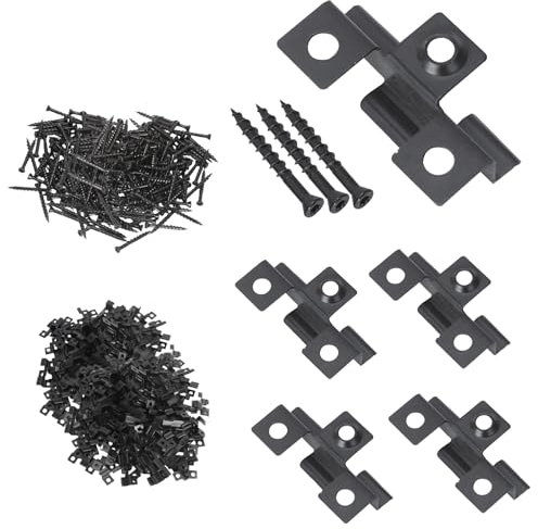 YORKING 200Pcs Composite Decking Clips 8mm Fastener Board Clip Composite Decorative Plate Hidden Fixing Fastener Metal Clip with 100 Stainless Steel Screw for Woodworking Floor Fixing