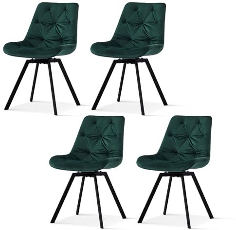 TUKAILAI Esszimmerstühle drehbar 4er-Set, Küchenstuhl mit Samt, Polsterstuhl ohne Armlehnen, Drehstuhl mit Rückenlehne,Metall,Gepolstertem Sitz, für Esszimmer Wohnzimmer Küche Büro, Grün