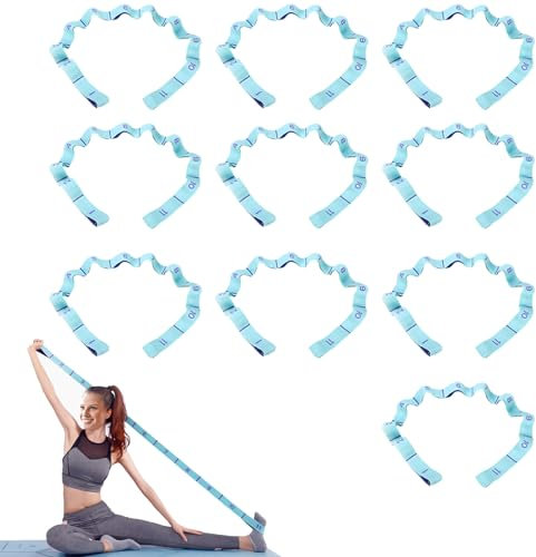 DEHUB 10 Stück Yoga Stretching Band, Gymnastikband Mit 11 Schleifen, Stretch Gurt, Leicht Zu Tragender Und Hochelastischer Widerstandsbänder, Ideal Für Dehnübungen (Blau)