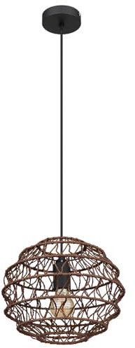 LED Pendelleuchte Hängelampe Deckenleuchte Wohnzimmerlampe Esszimmerleuchte Küchenlampe, Metall Papier schwarz dunkelbraun, 1x 7W 630Lm warmweiß, H 120 cm