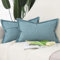 Madizz 2er Set Polyester Leinen Kissenbezügen mit breiter Kante Weiche dekorative Kissenbezüge für Sofa Schlafzimmer Kissenhülle Blau 40x60 cm Rechteckig