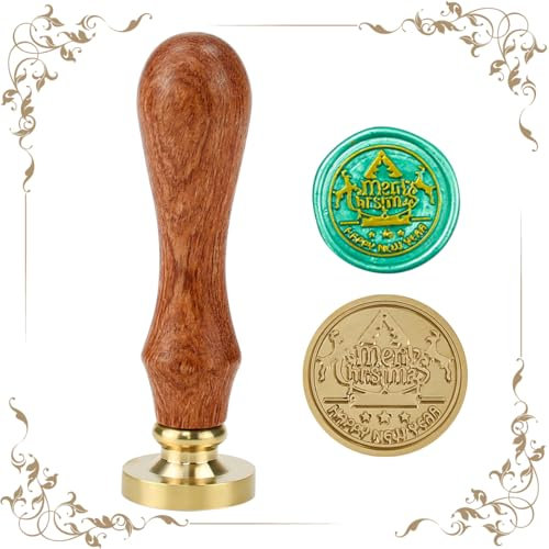 OKUYAN Christmas Sealing Wax Stamp Merry Christmas Wax Seal Stamp Elk Mistletoe Vintage Sealing Wax Stamp Removable Copper Sealing Stamp Head Sealing Wax Stamp for Envelopes Wedding Invitations
