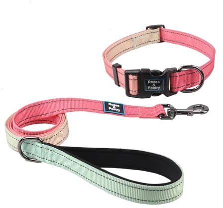 Roses&Poetry Pink Small Dog Collar and Leash Set, Reflective Puppy Leash and Collar Sets, Adjustable Durable Collars with Leashes for Puppies Dogs Girl (Pink Gradient-S)