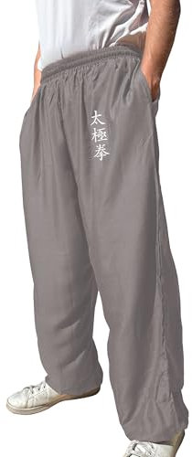 TAO MARTIAL Kung Fu Hose Wing Chun Tai Chi Stil mit Taschen Lose Hose Rayon V3 (TJ Grau, Größe M)