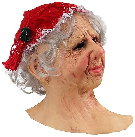 Itonash Alte Frauenmaske mit Kopftuch, Oma Weihnachtskopfbedeckung, Weihnachtskopfschmuck, Dekoration, Cospaly-Requisiten ()
