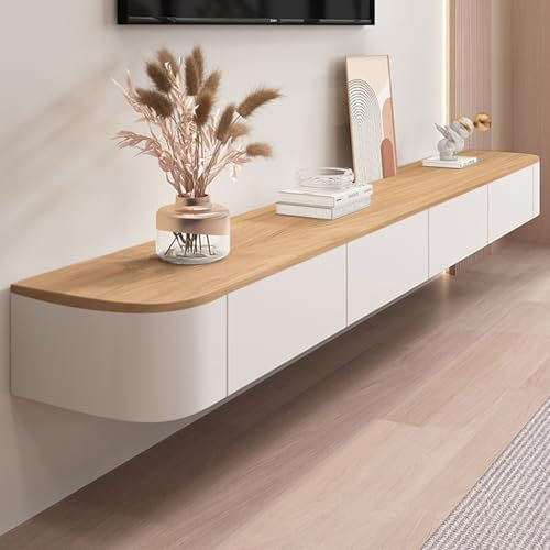 MIMRTIMI Mueble de TV de Madera Mesa de TV Montado en la Pared Blanco Mueble para TV para Salón, Dormitorio