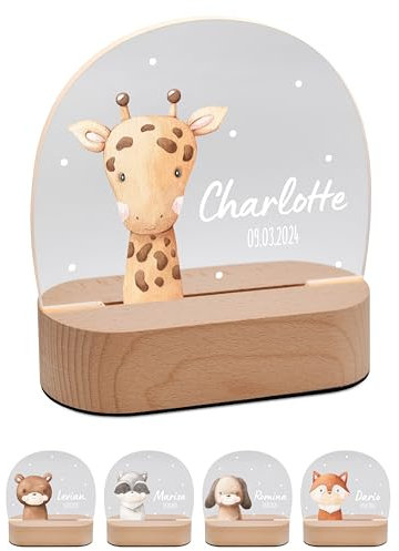 Bärenfreunde® - Personalisiertes Nachtlicht für Babys - Individuelle Nachttischlampe für Kinder - Personalisierte Geschenke Kinder - Babygeschenk - Geschenk zur Geburt (Giraffe)