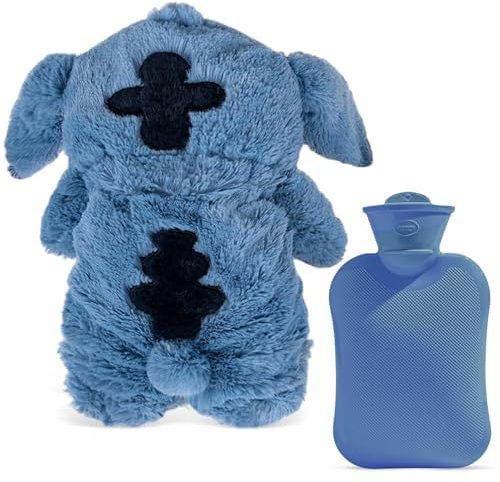 Fluffy Wärmflasche, Cartoon Heißwasserflasche für Kinder, Wärmeflasche Kuschelig, Wärmflasche Weiches Plüsch, Hot Water Bag, Wärmeflasche mit Überzug, Handwärmer für Kinder & Erwachsene (Blau)