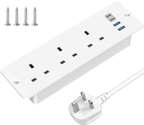 Desktop Power Strip with USB C, ANVODE 3 Ways Recessed Power Socket with 2 USB-A, 2 USB-C Ports, Hidden Desk Power Socket for Office Home Kitchen Workbench, 2M/ 6.5FT Cable, White
