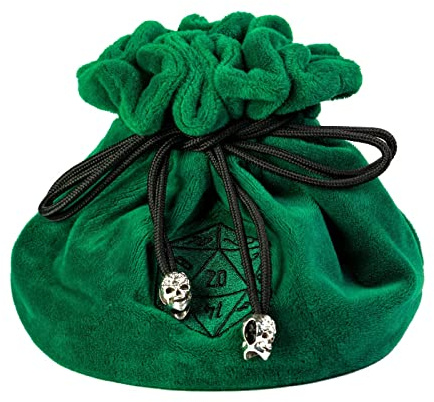 cusdie High-Capacity Velvet Dice Bags with Pockets Storage Bag Capacity 200+ Dice Holder for DND RPG Game Dices Collection(Forest Green)