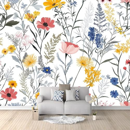 Fotomurale Carta da parati Fiori Botanici Dell'Acquerello 200x140 cm Fotomurali Murale 3D Poster Gigante Moderna, Carta da Parati Decora per Camera Letto, Soggiorno, Stanza dei Bambini