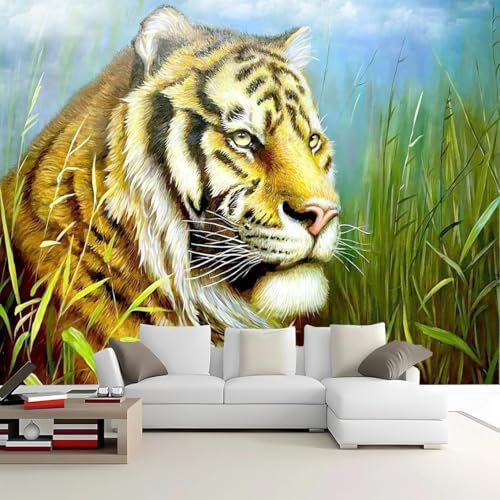 YarnAdventures paysage de jungle verte Poster Geant Mural Personnalisé,tigre animal,Papier Peint Panoramique Soie Mural 3D pour Salon Chambre Décoration Murale,150x105cm