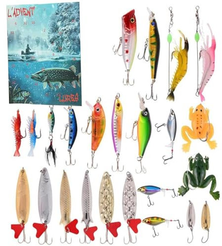 Angel Adventskalender 2025, Angel Adventskalender 2024 Männer, 24 Köder Set Adventskalender, Angler Adventskalender Männer 24 Tage Countdown, Angelkalender 2025 Weihnachten Geschenk