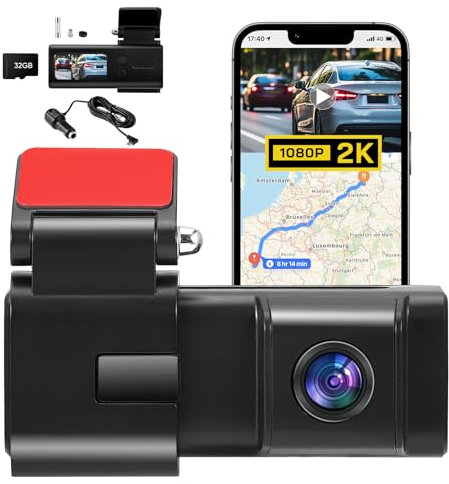 2K HD Dash Cam Front Wireless with 32GB SD Card,Car Camera Dash Cam with 1.5’’ Display,Dashcams for Cars with Night Vision, G-Sensor,App Control,24 Hours Recording,Time Synchronization