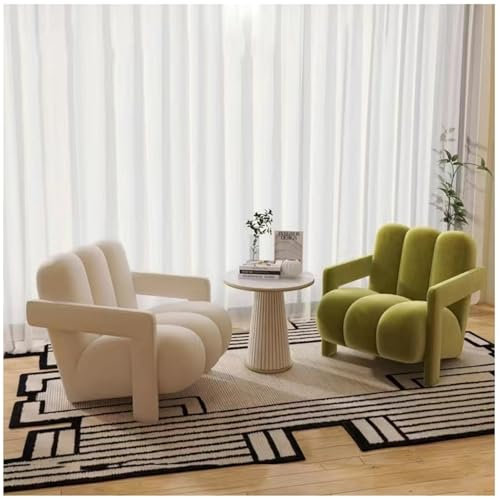 Moderner Samtstuhl mit hochdichtem Schaumstoff, ergonomischer Sessel für Schlafzimmer, Wohnzimmer, Büro, Einzelliegestuhl in Weiß, Avocado-Grün, inklusive Tisch
