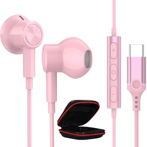 ACOCOBUY Auricolari USB C per Samsung A16/A55/A35/A33/A54/A34/S24 FE/S23 HiFi Stereo Magnetico Auricolare USB Tipo C Auricolare con Microfono per iPhone 16 15 Pro Pixel 9/8a Mi 14T OnePlus 13 12R Rosa