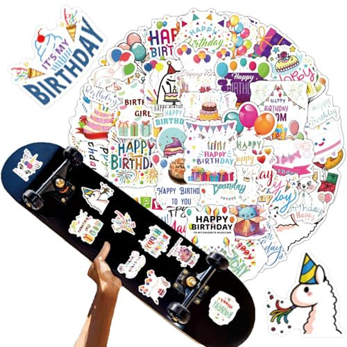 50 Stück Sticker Geburtstag Dekoration Aufkleber, Selbstklebende Aufkleber Geburtstag, Niedlich Deko, Vinyl Wasserdicht Aesthetic Aufkleber für Gästebücher, Grußkarten und Partydekorationen.