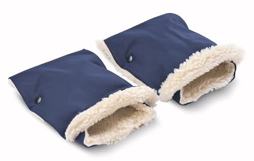 SENSILLO - Pram Hand Warmers - Pram Gloves - Hand Muff with Water Resistant Polyester and Faux Fur with Poppers - For Pushchairs with One or Two Handles - Navy Blue
