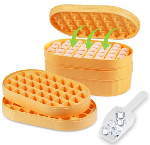 ilauke Eiswürfelbehälter, 72 Stück Eiswürfel Set inkl. Aufbewahrungsbox, Eisschaufel, Alle Eiswürfel in einer Sekunde freigeben（Gelb Ice Cube Tray) | Perfekt für Cocktails, Whisky