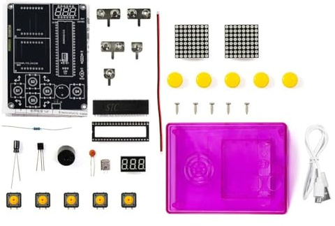 Fegtrtyoa DIY 51 Single-Chip-Spiel Pixel-Spielkonsole Produktionskit DIY-Schweiß-Training Elektronisches Purpurnes Gehäuse