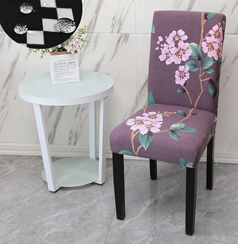 Stuhlhussen 4er Set Lila Blumen Stuhlhussen Schwingstühle,Universal Stretch Stuhlbezug,Waschbarer Esszimmer Stühle, Abnehmbarer Stuhlüberzüge Für Schlafzimmer, Wohnzimmer
