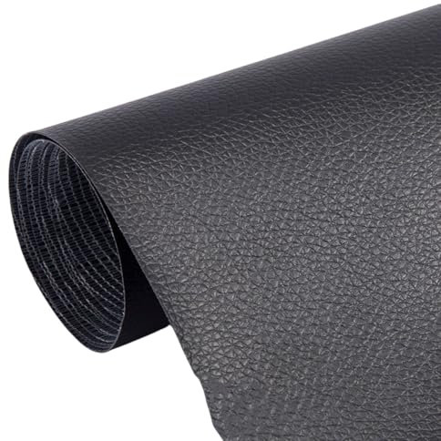 PVC Big Litchi Lychee Grain Artificial Synthetic Leather, Self-Adhesive Waterproof Leather Repair Tape Patch, Cuttable Vinyl Repair (Black, 50 * 200cm/19.68inch*78.74inch)