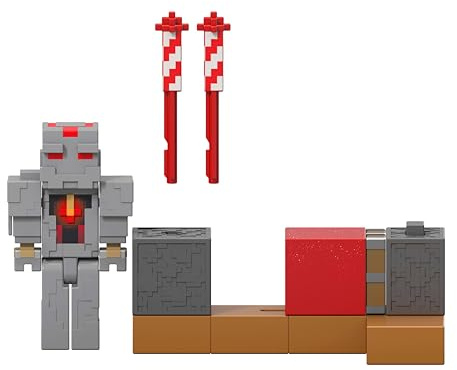 Mattel Minecraft Redstone Charged Series Action Figure & Accessories | Action Figure & Accessories, Protector’s Firework Launcher Set with Launch Feature, 3.25-inch Scale Collectible Toy, JKK10